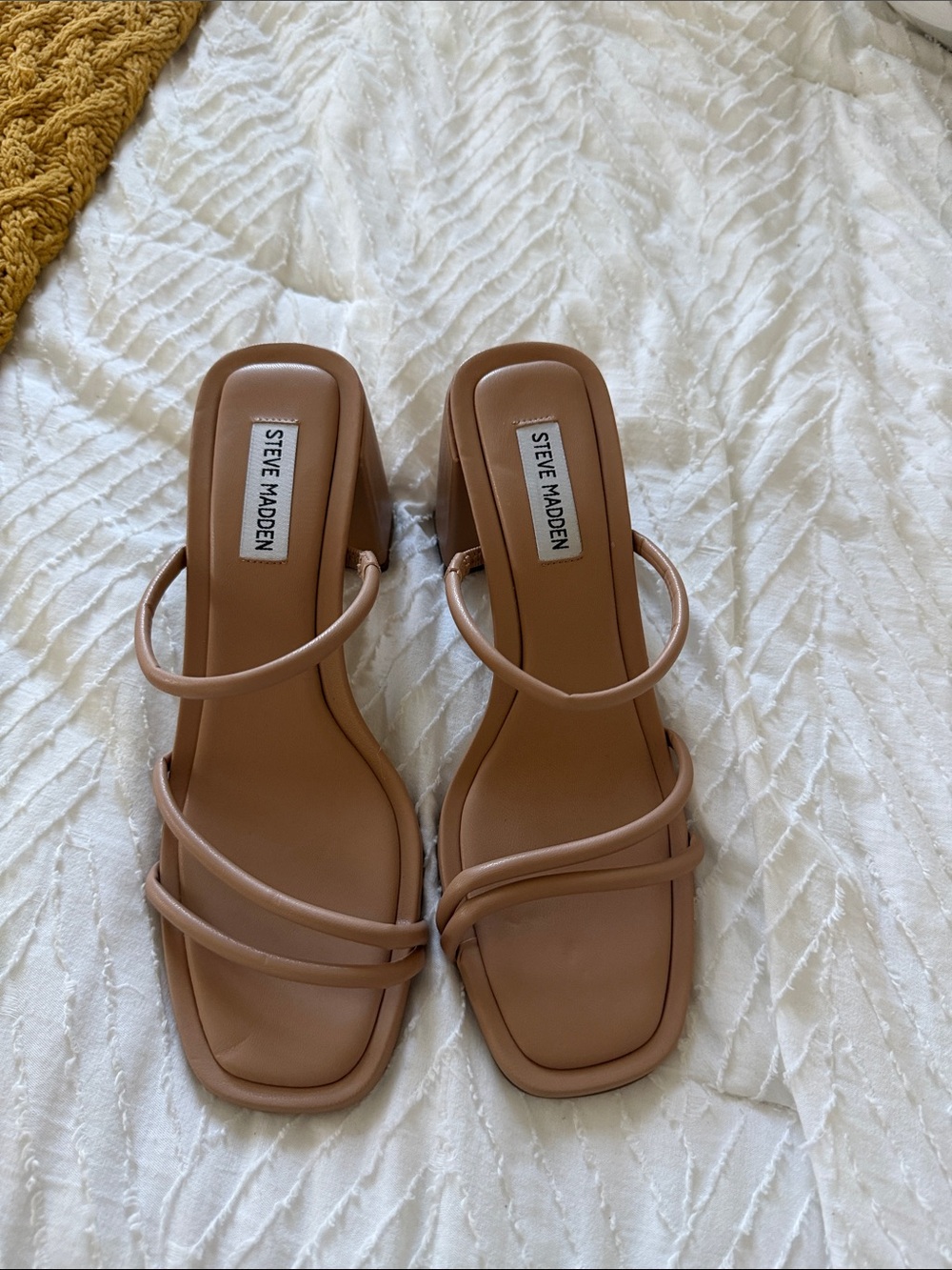 Steve Madden Nude/Tan Strappy Square-Toe Heeled Sandals